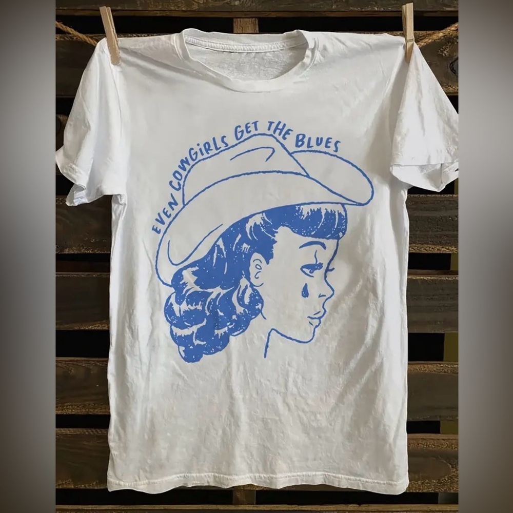 Graphic Cowgirl Short Sleeve Tee - White/Blue